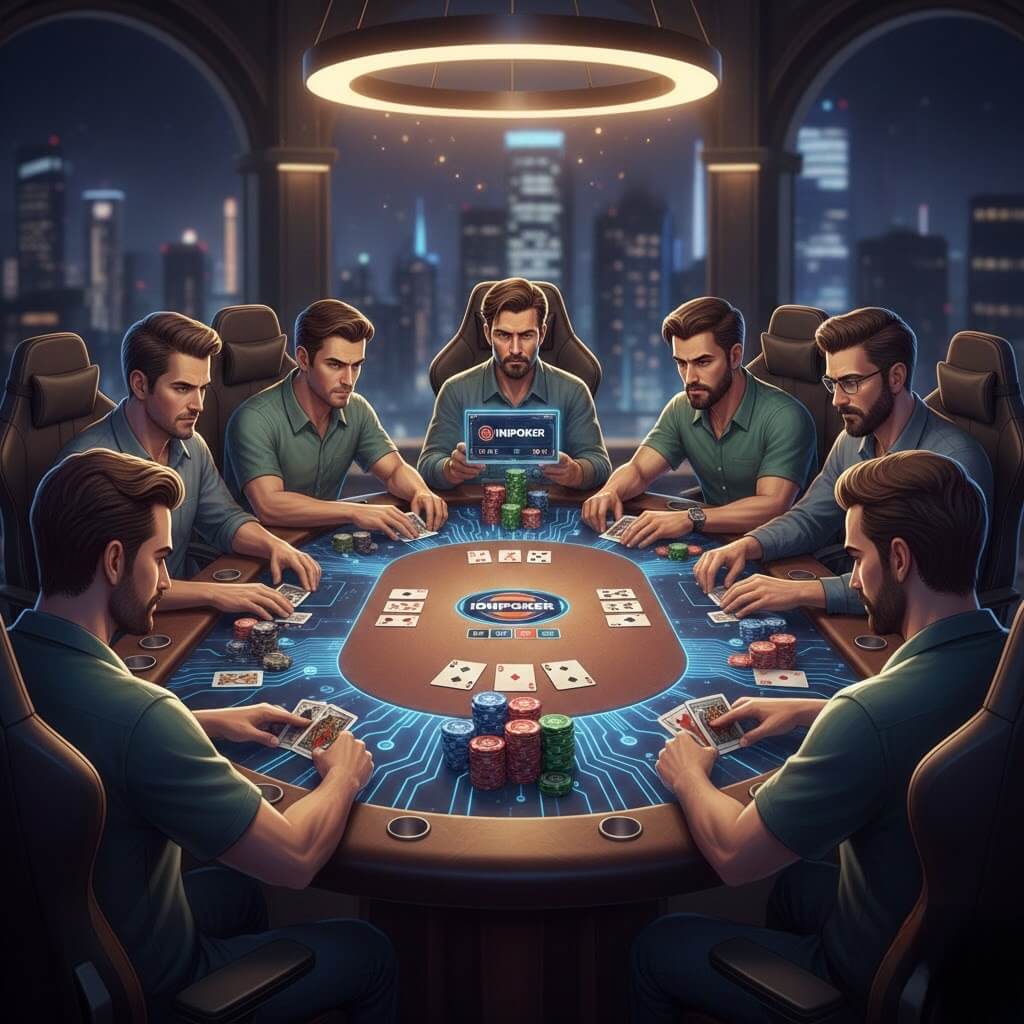 Pemain IDNPoker online fokus bermain di meja digital dengan kartu dan chip